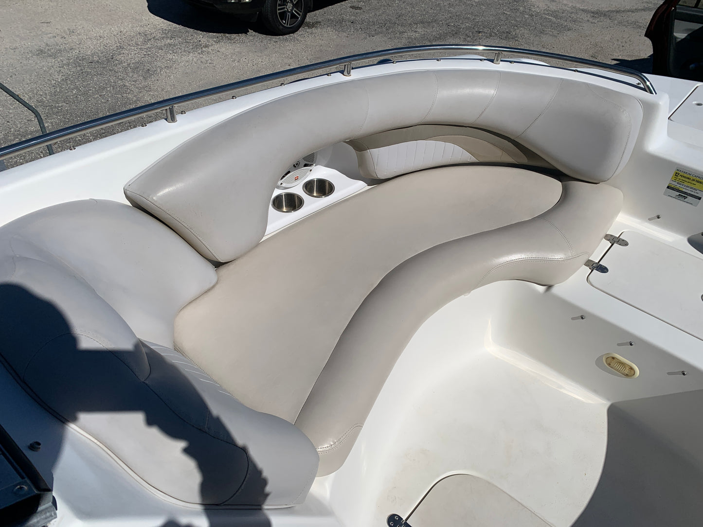 Close-up of the boat’s leather upholstery after detailing, showing clean, well-conditioned surfaces with a refreshed, polished look.