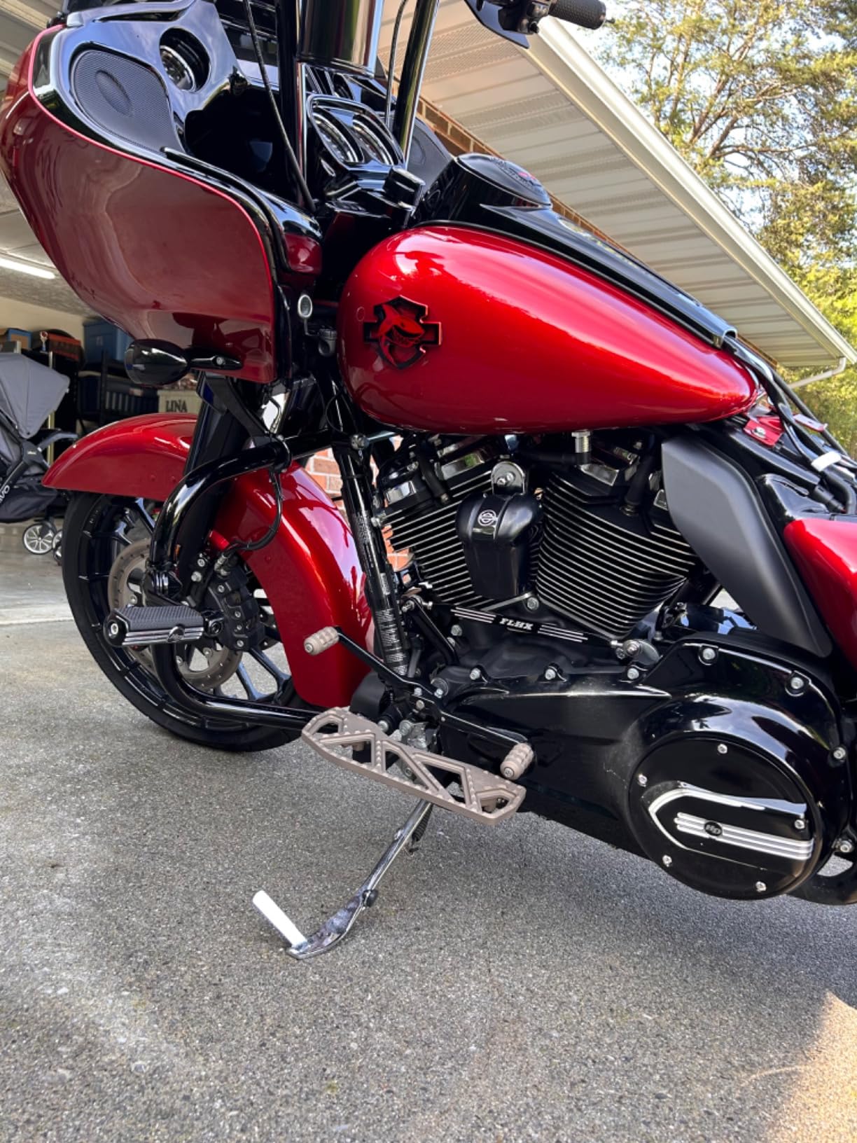Motorcycle with graphene ceramic coating applied, showcasing a high-gloss finish at Finishline Detailing Garage LLC