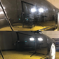 Before and after showing the transformation from heavy scratches and swirl marks to a smooth, glossy paint finish with paint correction.