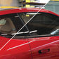Before and after window tinting on a red vehicle, showcasing the difference in tint level and overall appearance.