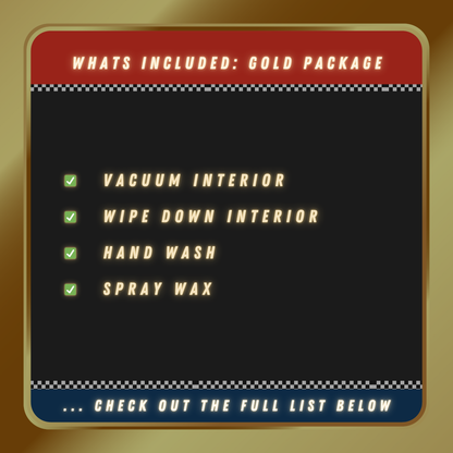 Checklist image presenting the key services and features of the Gold Package, providing high-quality detailing and maintenance.